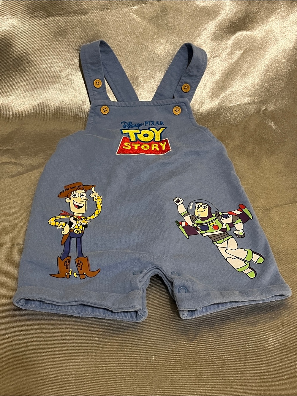 Disney Toy Story Blue Overalls with Woody & Buzz Print